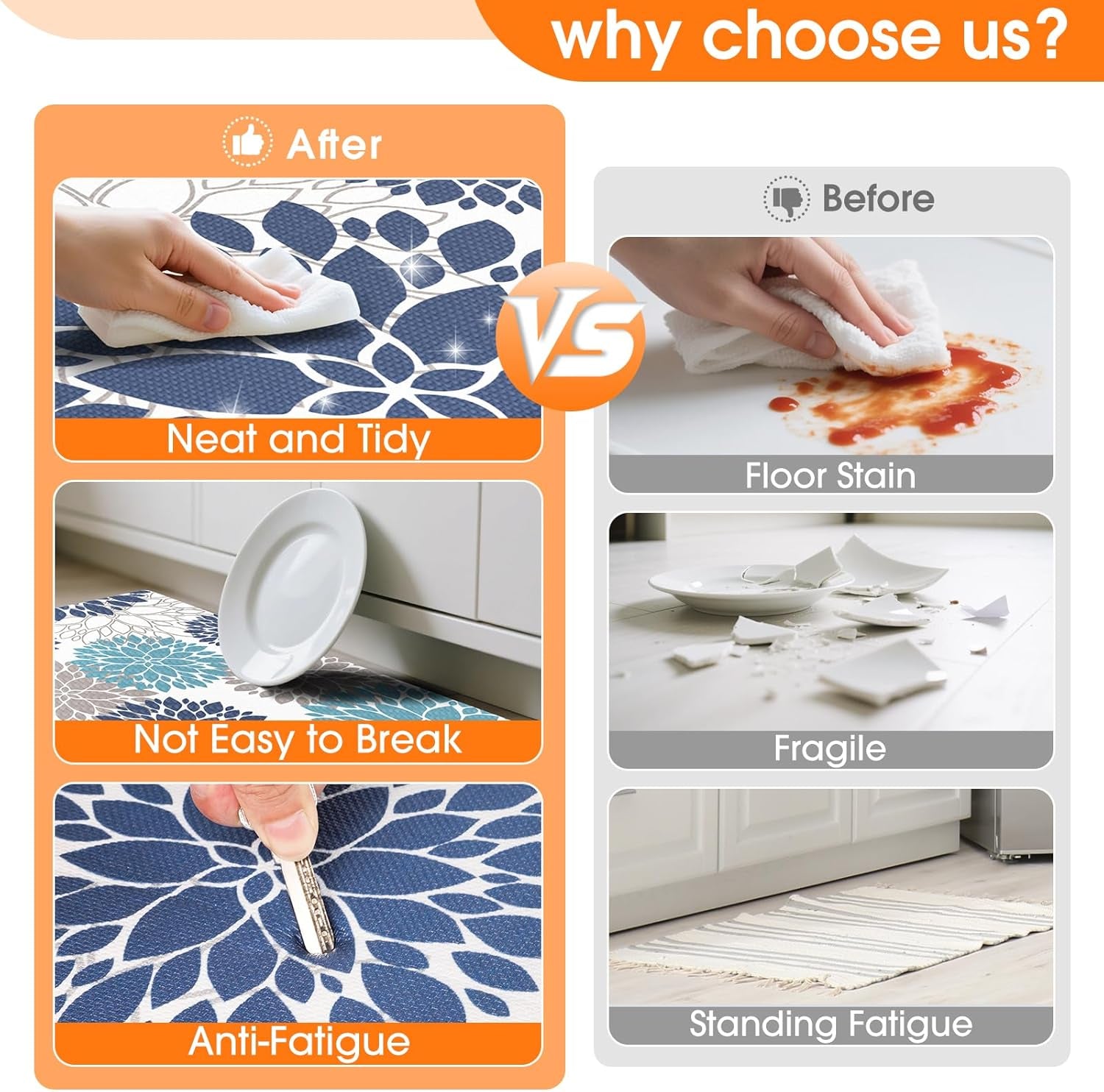Kitchen Mats, 2PCS Kitchen Rugs, Cushioned anti Fatigue Kitchen Mats for Floor, Kitchen Accessories Non-Slip Waterproof Kitchen Rug Set for Sink, Kitchen, Laundry, 17.3"×30"+17.3"×47"