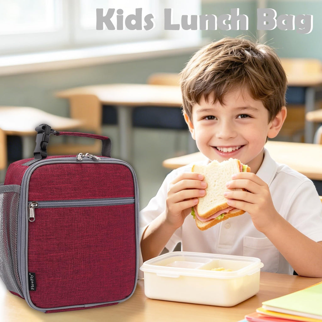 Kids Lunch Box Insulated Soft Bag Mini Cooler Back to School Thermal Meal Tote Kit for Girls, Boys, Red