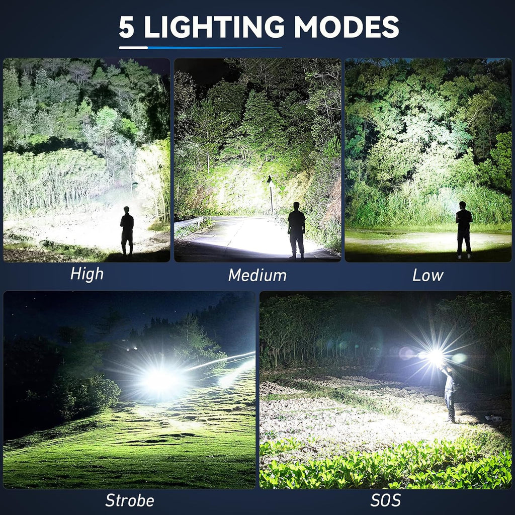 3 Pack Rechargeable Flashlights High Lumens, 990000Lm Super Bright Handheld Flash Light with Power Display, 15H Runtime, IPX7 Waterproof, Zoomable 5 Modes for Outdoor Survival & Camping