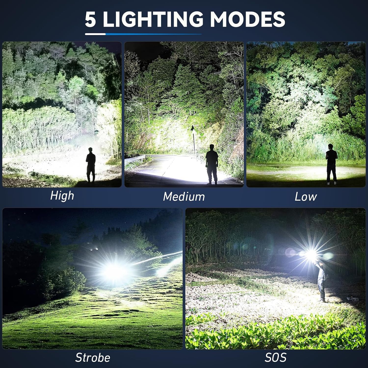 3 Pack Rechargeable Flashlights High Lumens, 990000Lm Super Bright Handheld Flash Light with Power Display, 15H Runtime, IPX7 Waterproof, Zoomable 5 Modes for Outdoor Survival & Camping