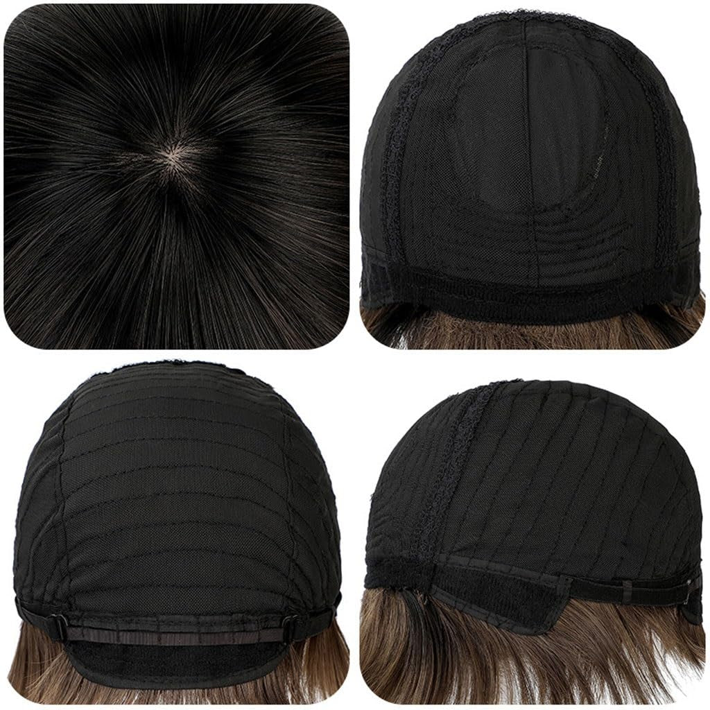 Human Hair Wig Wig Women'S Fashion Gradient Color Oblique Bangs Wig Simulation Natural Lifelike Short Straight Hair High Temperature Synthetic Wig Wig with Bangs Synthetic Wigs