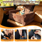 Dog Car Seat for Medium/Large Dogs up to 60LBS Memory Foam Dog Booster Seat | with Thick Cushion, Pet Car Seat for Back with Detachable Washable Cover, Storage Pockets for SUV, Pick Up, Trunk, Brown