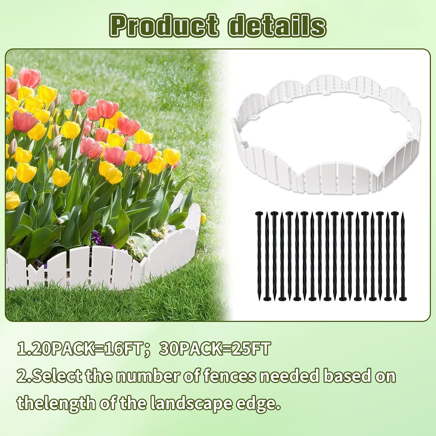 White Garden Edging Border,Garden Lawn Border with Anchoring Spikes,Lawn Edging Border for Lawn,Flower Garden Outdoor Patio Pathway,No Dig Flexible Lawn Edging (30)