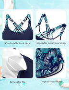 Girls Swimsuit 3 Piece Bathing Suits for Girls Tankini Sets with Print Shorts Crossback Teen Girl Swimwear 9-16Y