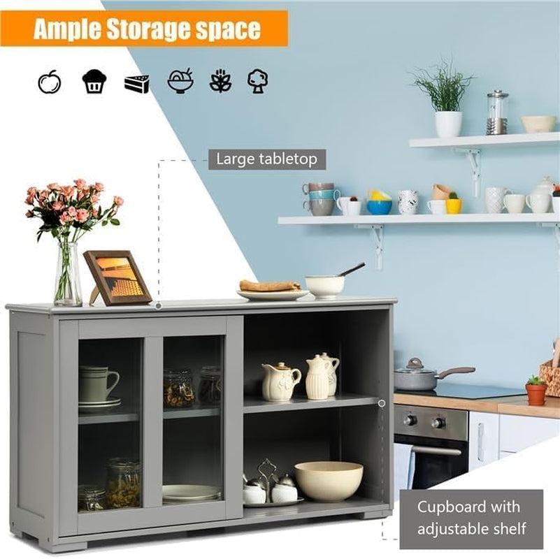 42" Small Buffet Sideboards Cabinet with Sliding Glass Door Home Furniture