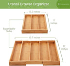 Kitchen Drawer Organizer - Expandable Utensil Drawer Organizer for Kitchen, Cutlery Tray & Silverware Organizer, 3-5 Slots - Bamboo Organizer for Utensils & Flatware (Natural)