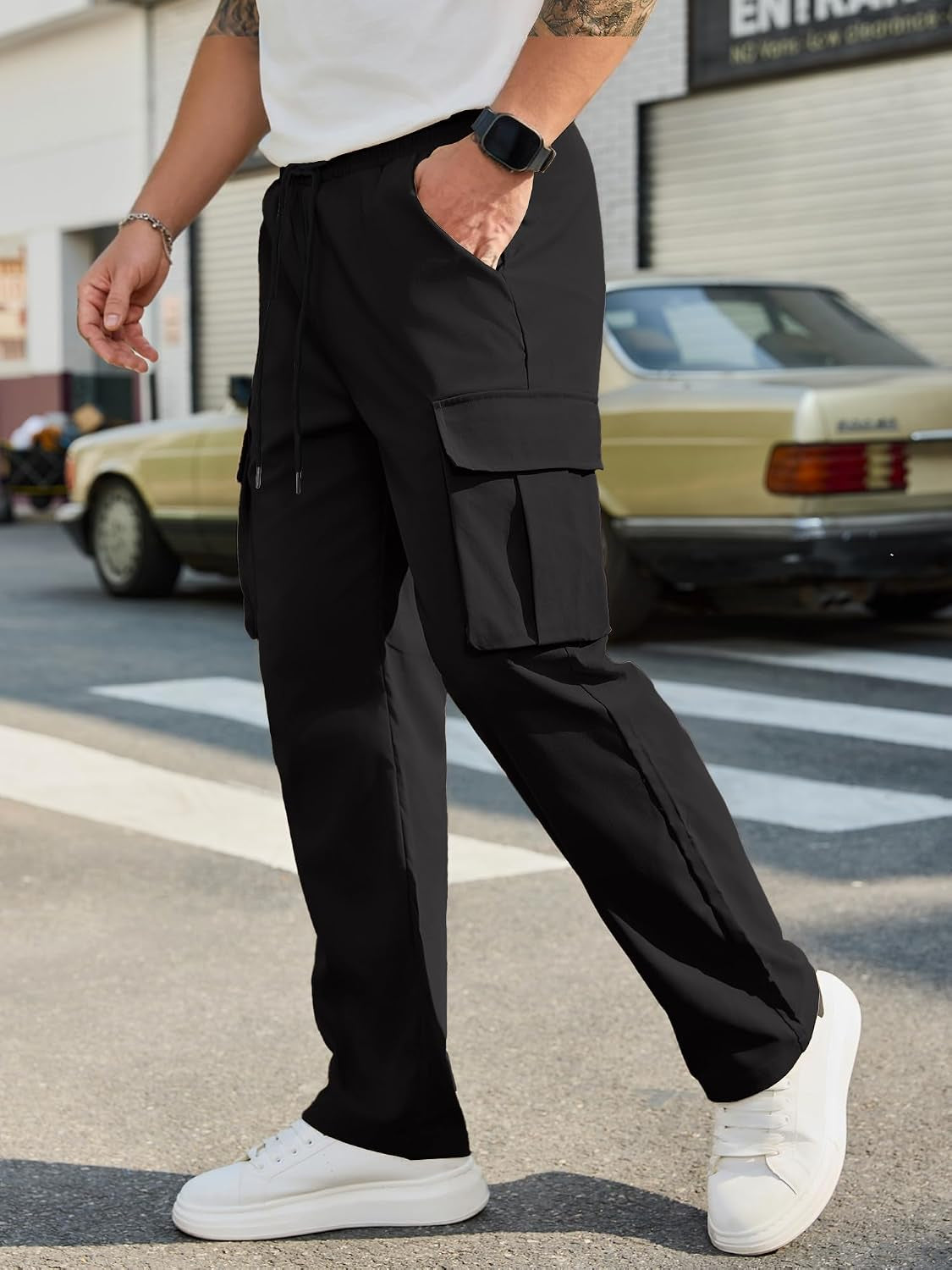 Mens Casual Cargo Pants Workout Hiking Sweatpants with Multi Pockets | Workout,Fishing,Hiking,Joggers Stretch,Multi Pockets,Elastic Waist,Lightweight,Drawstring,Work,Tactical Sweatpants