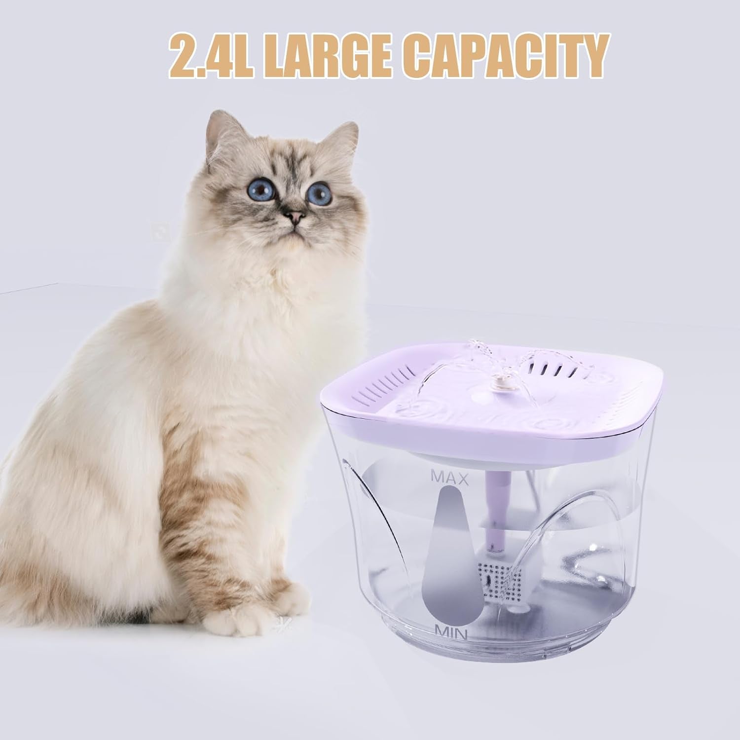 Cat Water Fountain, 2.4L/2.5QT Capacity, White | Ultra Silent Pet Drinking Fountain for Cats and Small Dogs, Indoor Water Fountain, with Replacement Filters