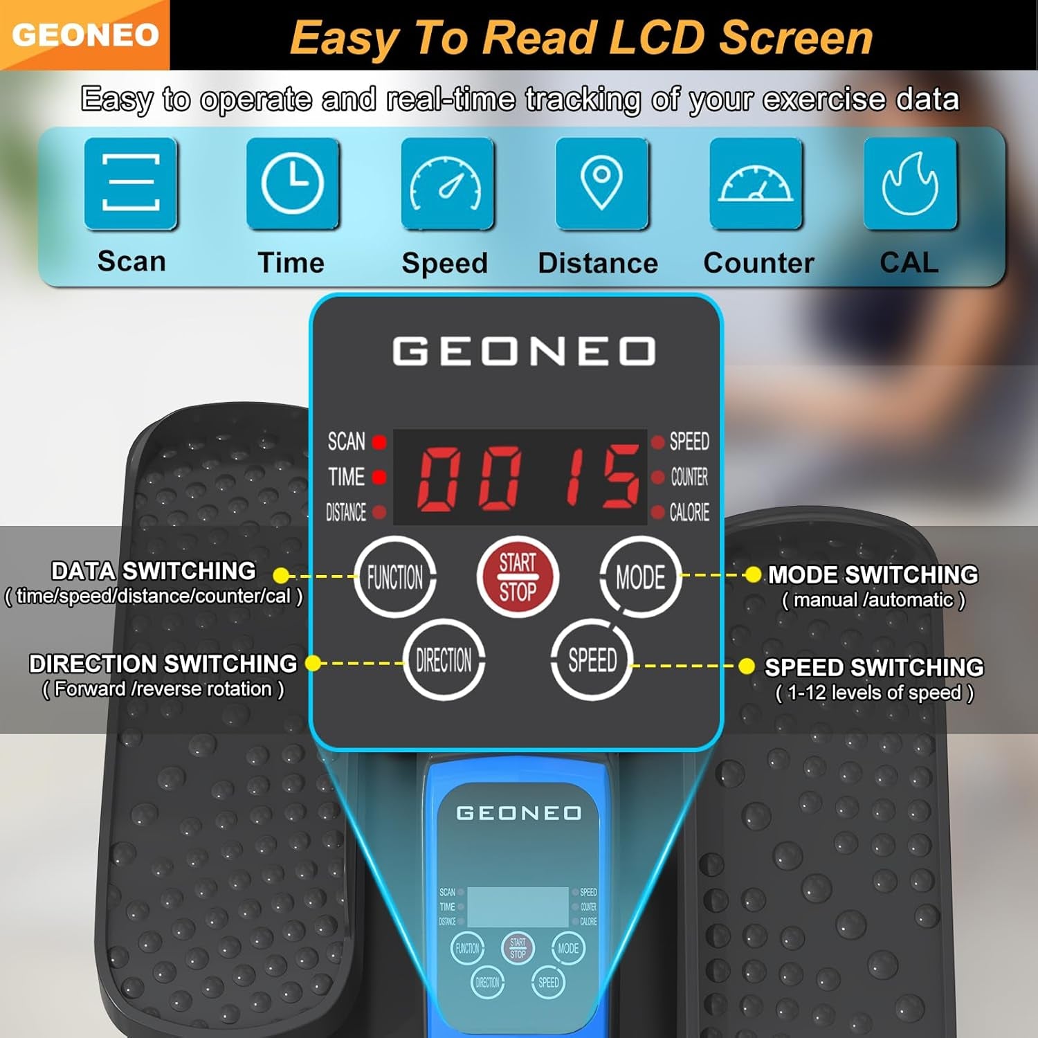 Under Desk Elliptical Machine, Electric Ellipse Leg Exerciser for Senior, Quiet and Compact Electric Seated Pedal Exerciser for Home with Display Monitor, Remote Control and 12 Adjustable Speeds