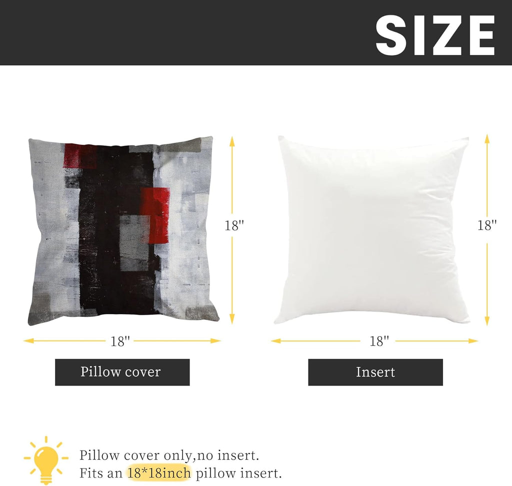 18X18 Throw Pillow Covers Set of 4 | Red and Black Abstract Art Painting Pillowcase, Soft Decor Cushion Cases for Sofa Bedroom Living Room Home Decor