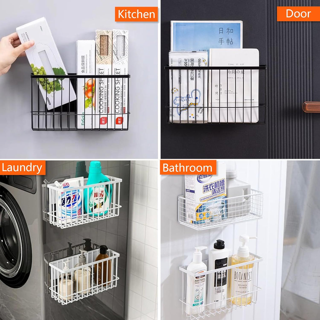 Magnetic Refrigerator Organizer Magnetic Basket Kitchen Organizer Metal Ziplock Bag Storage Organizer (10.25" L X 3.2" W X 6" H, Black)