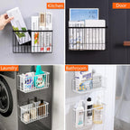 Magnetic Refrigerator Organizer Magnetic Basket Kitchen Organizer Metal Ziplock Bag Storage Organizer (10.25" L X 3.2" W X 6" H, Black)