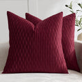 Burgundy Throw Pillow Covers: Pack of 2 24X24 Inch Vertical Ripple Striped Velvet Square Decorative Pillow Cases for Farmhouse Couch Sofa Bed Living Room Home Decor