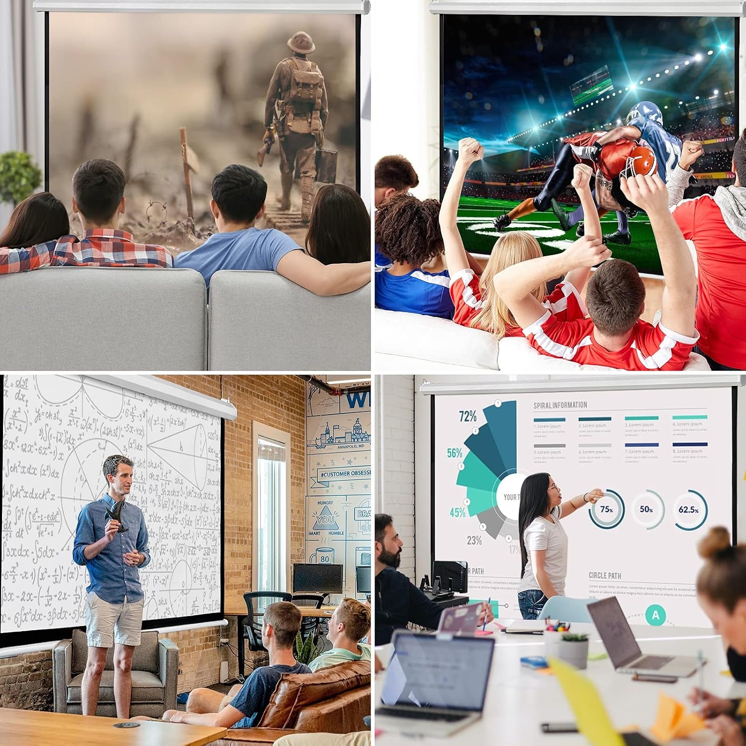 Projector Screen Pull down 100 Inch 16:9 HD, Manual Projection Screen Home Theater, Portable Indoor Outdoor Retractable Movie Screen Ceiling Wall Mount