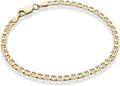 Italian Solid 925 Sterling Silver, 18Kt Gold Plated 3Mm, 4Mm Solid Mariner Link Chain Bracelet for Men Women, Made in Italy