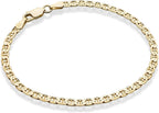 Italian Solid 925 Sterling Silver, 18Kt Gold Plated 3Mm, 4Mm Solid Mariner Link Chain Bracelet for Men Women, Made in Italy