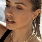 Chunky Huggie Hoop Earrings for Women Starburst Beaded Styles | 18K Gold Plated Brass, Triple or Single Cubic Zirconia Star Details, Graduated Rounded Profile, Front Stone Row