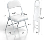 Folding Chairs with Padded Vinyl Cushion Chairs with Comfortable Cushion and Durable Steel Frame for Home and Office, for Indoor and Outdoor Events (White, Vinyl, 4 Pack)