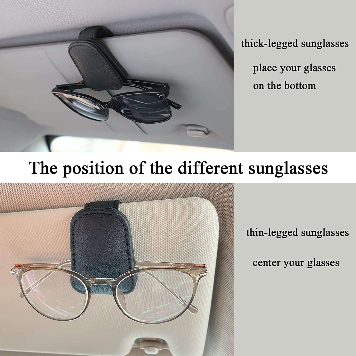 Sunglasses Holders for Car Sun Visor, 2Pack Magnetic Leather Glasses Eyeglass Hanger Clip for Car, Visor Sunglasses Holder Clip Car Accessories for Truck | Magnetic Leather Eyeglass Hanger Clip for Car Visor, One-Hand Easy Operation, Interior Car Accessories for SUV & Truck