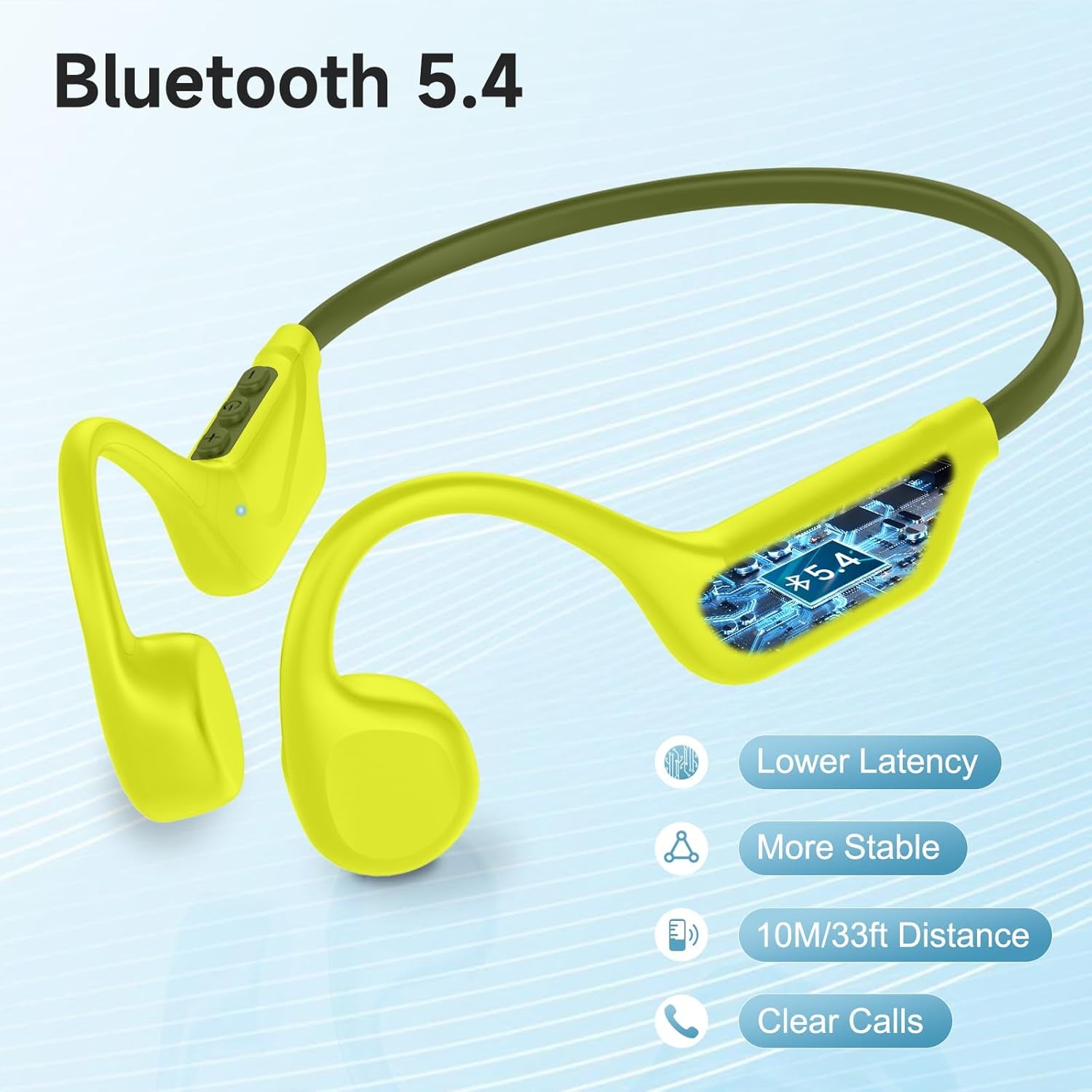Bone Conduction Headphones Bluetooth 5.4, Open Ear Headphones with Mic, Wireless, 10H Playtime, IPX5 Waterproof Sports Headphones (Yellow)