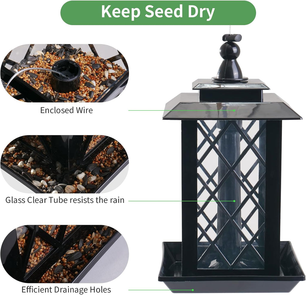 Large Bird Feeders, Hanging Bird Feeders for Outdoors, 3.2Lb Capacity Lantern Wild Bird Feeders for outside Hanging, Black