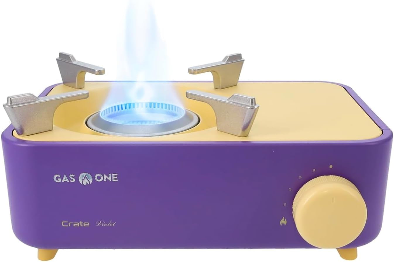 Butane Fuel Camp Stove – Crate Series - Mini Stove for Camping, Hiking – Portable Gas Stove with Spiral Flame – Even Heat Distribution – Modern and Easy to Use (Violet)