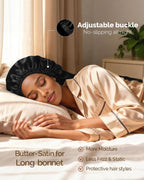 Adjustable Satin Sleep Bonnet, Double Layer Extra Long Hair Bonnet | Natural Hair Silk Feeling Bonnet for Braids, Locs, Curls - Women’S Night Hair Protection Cap
