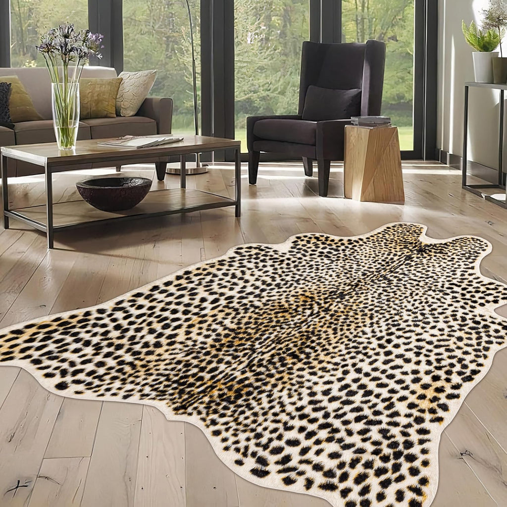 Oversized Cheetah Print Rug, Large Leopard Rug 6.2X8.2 Feet Faux Animal Print Skin Cheetah Area Rug for Bedroom Living Room Animal Fur Hide Rustic Antelope Deer Multicolor
