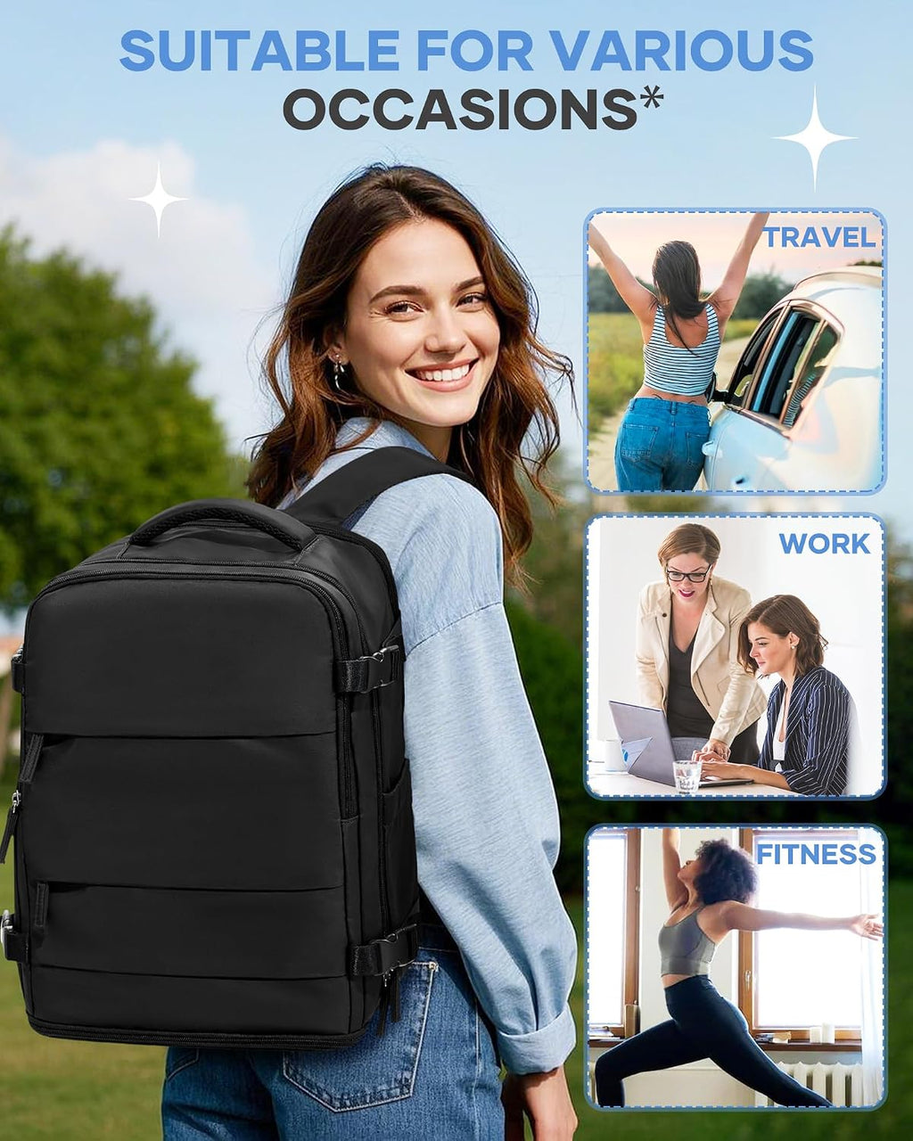 Large Black Travel Backpack Carry on Flight Approved Mochila De Viaje Personal Item Backpack for Airlines Frontier Airlines Personal Item Bag Large Backpacks for Travel Backpacks for Men Women