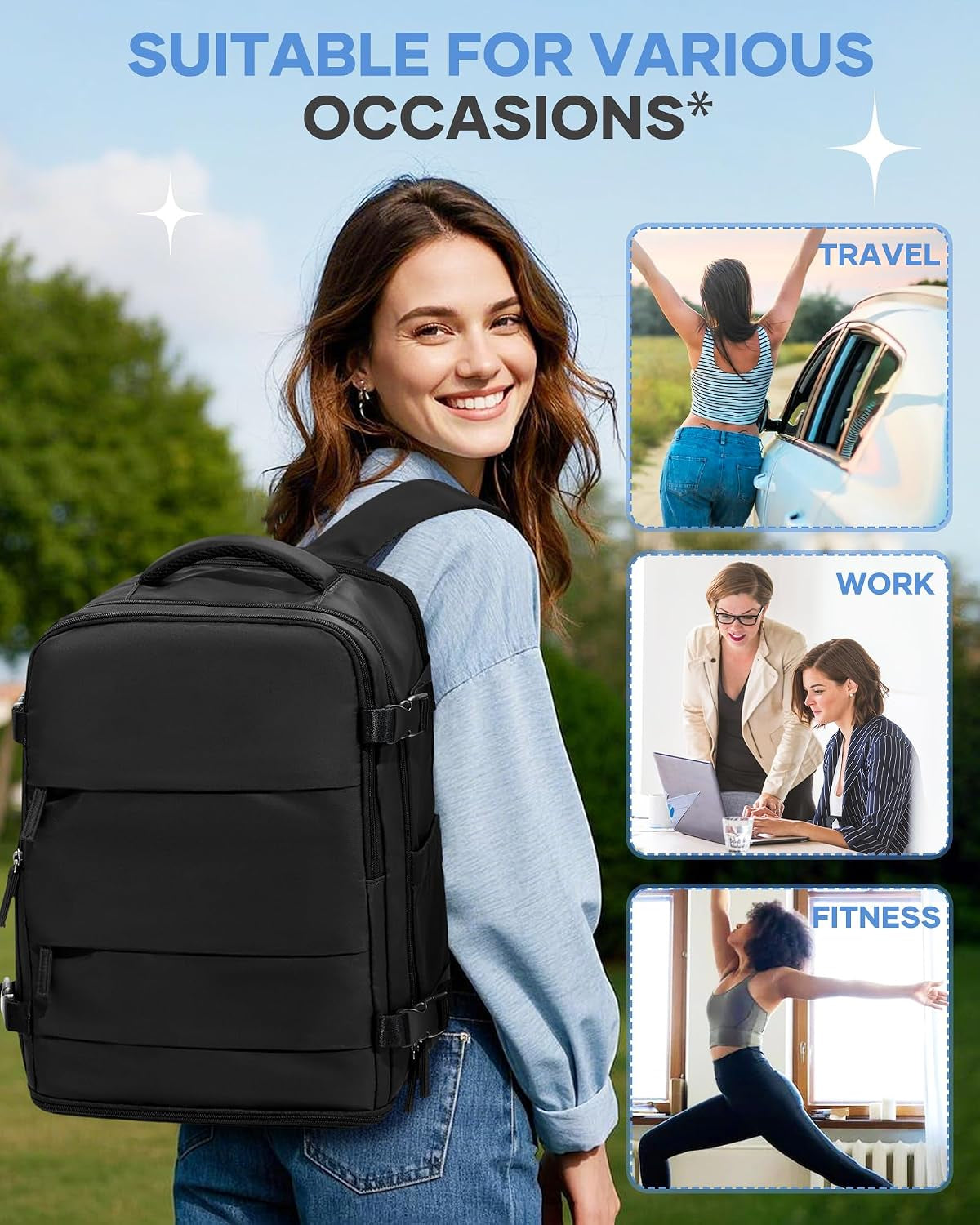 Large Black Travel Backpack Carry on Flight Approved Mochila De Viaje Personal Item Backpack for Airlines Frontier Airlines Personal Item Bag Large Backpacks for Travel Backpacks for Men Women