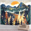 Mountain Wall Hanging Tapestry - Forest Trees Art, Sunset, Road in Nature Landscape Home Decor for Room (51.2 X 59.1 Inches)