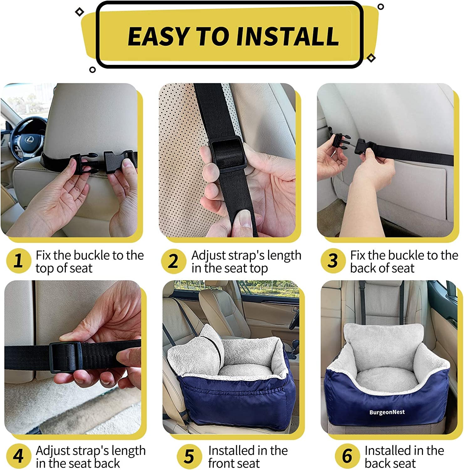Dog Car Seat for Small Dogs & Cats under 25 Lbs, Blue
