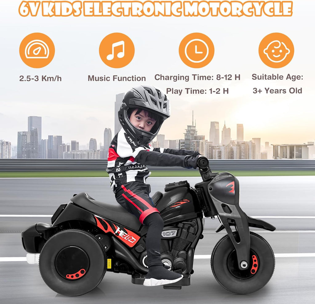 Kids Motorcycle, 6V Electric Ride on Car with Automatic Bubble Function, Foot Pedal, Headlight, Music, 3 Anti-Skip Wheels Vehicle for Children, Toddler Ages 3+