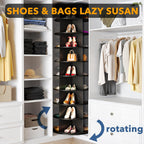 9 Tier Rotating Shoe Rack Tower, Spinning Shoe Display Lazy Susan, Revolving 360 Shoe Rack Storage round Carousel, Vertical Handbag Rotate Shoes Closet Organization (9-Tier Black)
