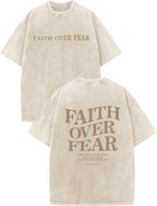 Christian Faith over Fear Shirt for Men Jesus Religious Shirts Oversized Graphic Tees Acid Wash God T-Shirt