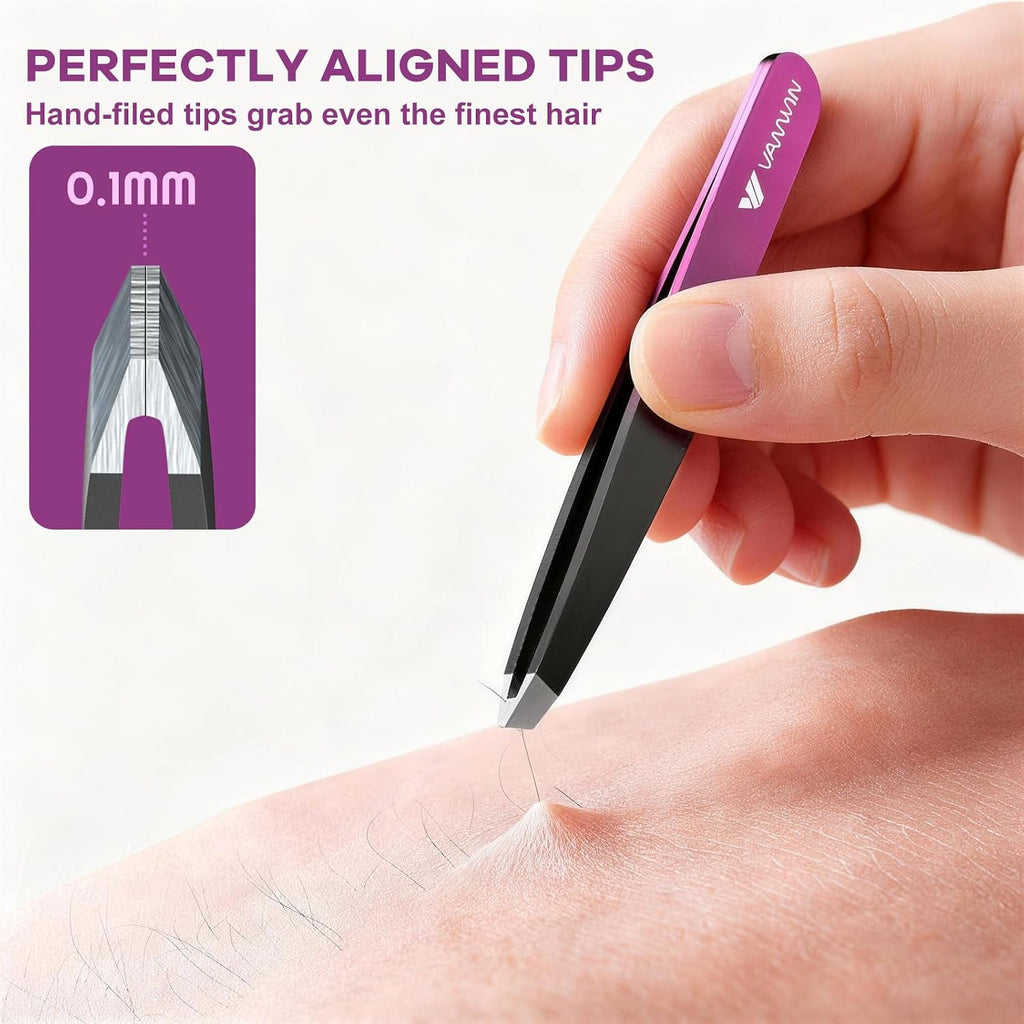 Tweezers Set, 4 Pack Professional Stainless Steel Precision Tweezers with Slant, Pointed, Flat & Angled Tips for Eyebrow, Facial Hair, Ingrown Hair, Splinter & Blackhead Removal for Women & Men