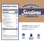 Wild Caught Sardines in Soybean Oil, 3.75 Oz Can (Pack of 12) - 14G Protein per Serving - Gluten Free, Keto Friendly, Kosher