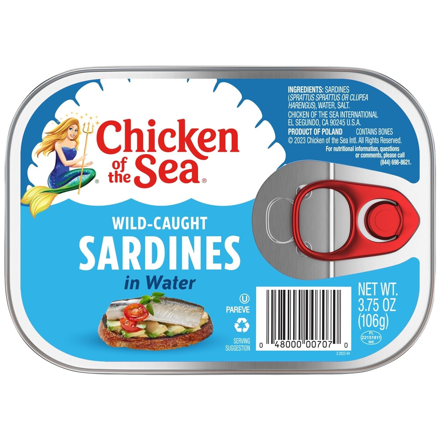 Sardines in Water, 3.75 Ounce Cans (Pack of 18), Wild Caught Canned Sardines