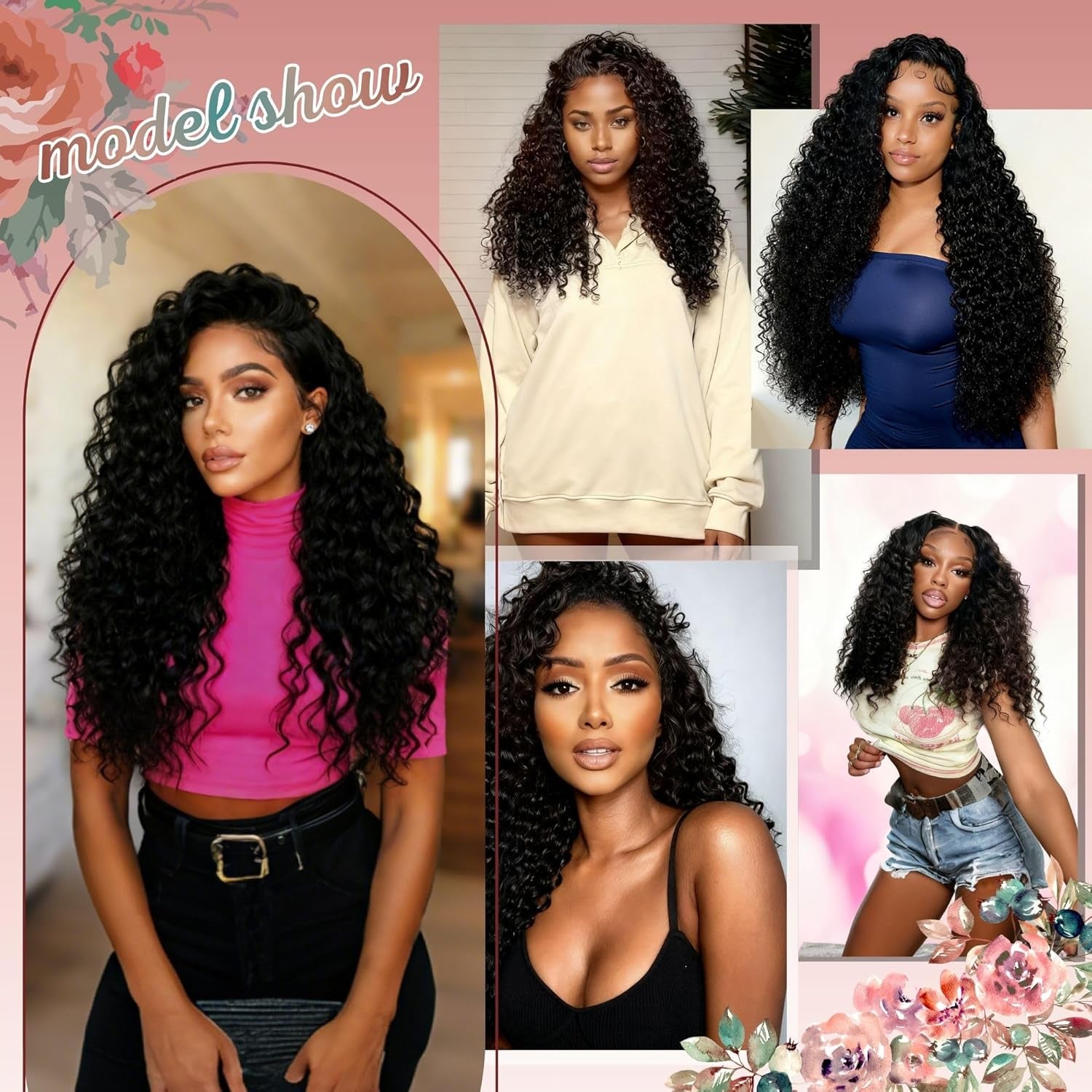 Deep Wave Half Wig Human Hair 24Inch Wear and Go Glueless Curly Wig 200% Density 3 in 1 Seamless Flip over Drawstring No Headband Wig for Black Women Beginner Friendly Natural Color