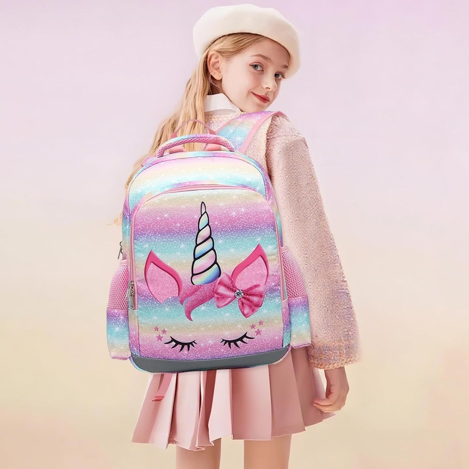 Girls Backpack, Kids Backpacks for School Kindergarten Girls Backpack with Lunch Box & Chest Strap