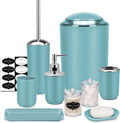 Bathroom Accessories Set,Blue Bathroom Set,9 Pieces Bathroom Accessory Set,Tray,Qtip Holders,Toilet Brush,Trash Can for Bathroom Décor and Home Gifts