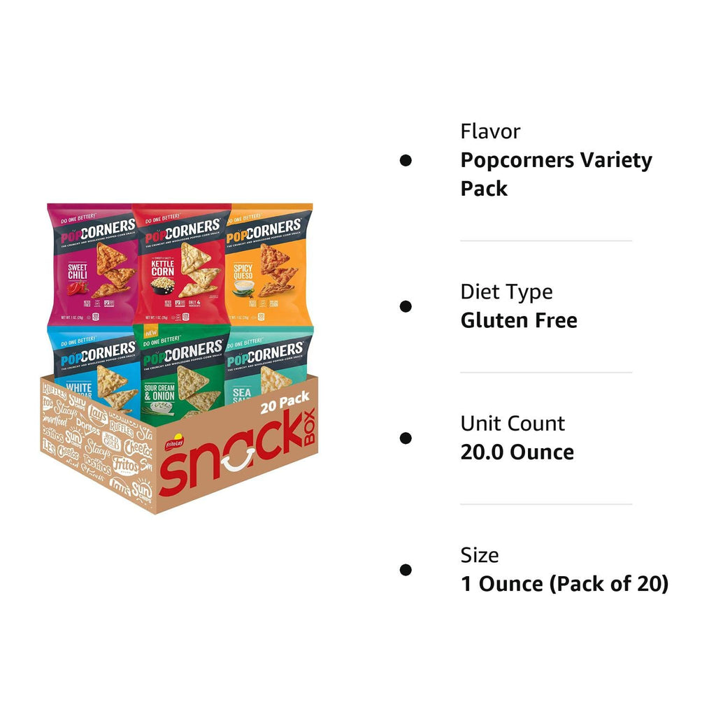 Popped Corn Snacks, Sampler Pack Gluten Free, 1 Ounce (Pack of 20)