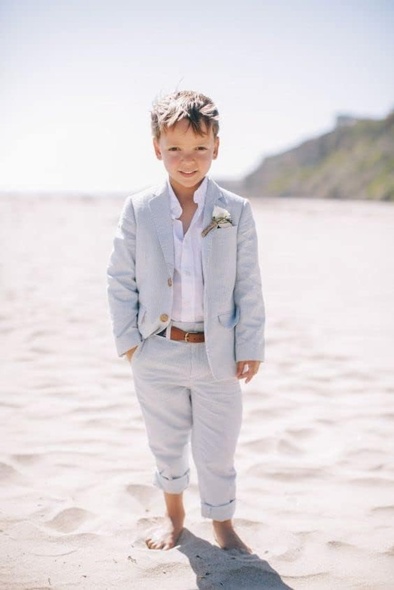 Linen Boys Suit Beach Wedding Suit Summer Slim Fit 2 Pieces Kids Light Weight Linen Suit Jacket Vest Pant