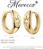 Chunky Huggie Hoop Earrings for Women Starburst Beaded Styles | 18K Gold Plated Brass, Triple or Single Cubic Zirconia Star Details, Graduated Rounded Profile, Front Stone Row