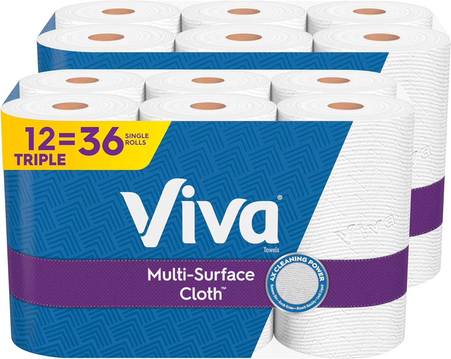Multi-Surface Cloth Paper Towels, 12 Triple Rolls, 165 Sheets per Roll (2 Packs of 6)