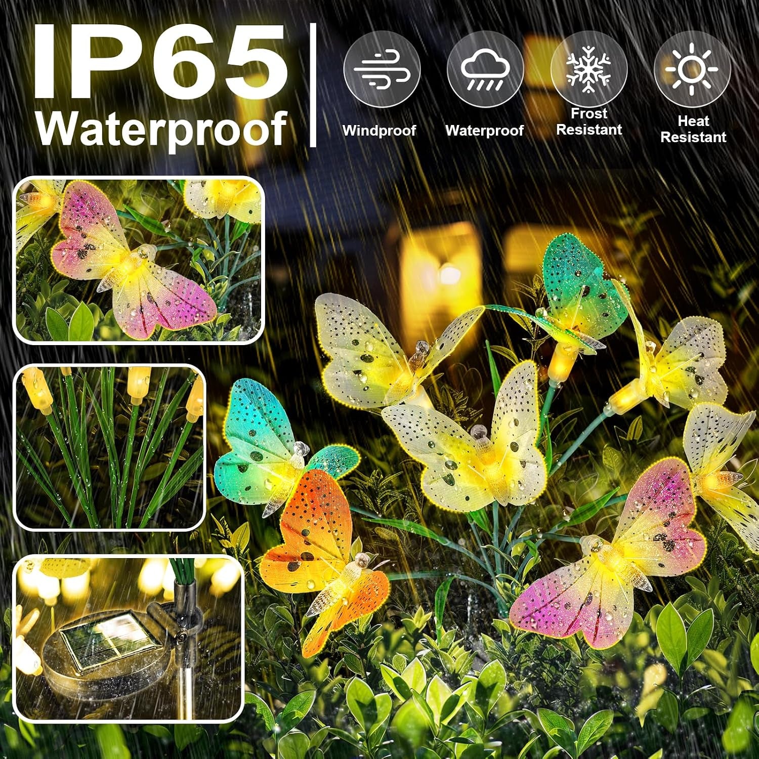 Solar Garden Lights Outdoor: 8 Removable Optical Fiber Butterflies 2 Pack - Waterproof Fun Animal Decoration for Yard Patio Path - Gardening Gifts for Garden Lovers over 30