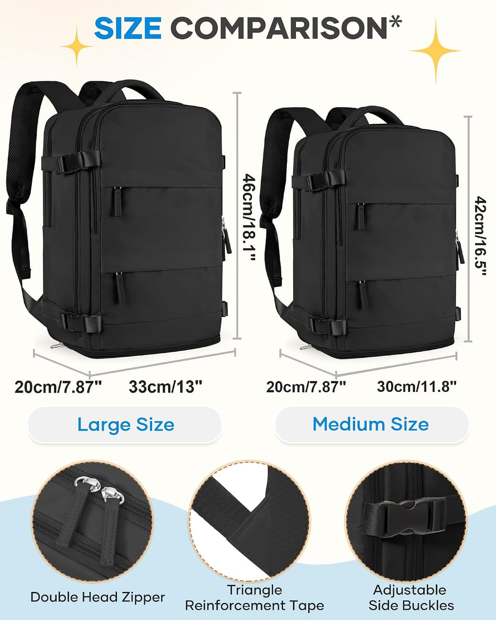 Large Black Travel Backpack for Women Men Airline Approved Carry on Backpack Flight Approved Waterproof Sports Luggage Backpacks Casual Daypack Small Hiking Backpacks