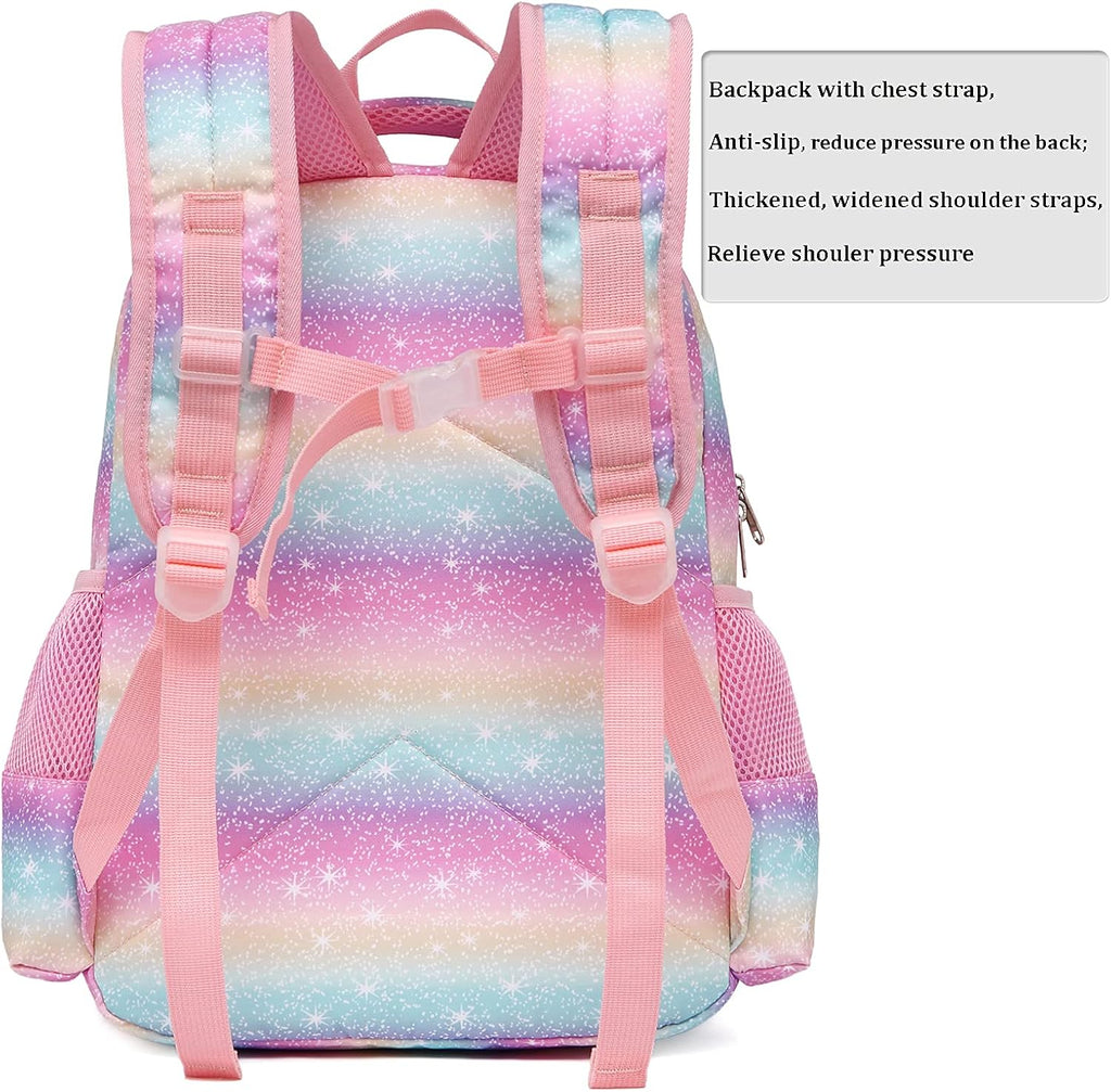 Girls Backpack, Kids Backpacks for School Kindergarten Girls Backpack with Lunch Box & Chest Strap