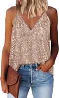 Womens Tanks Tops Summer Sparkle Sequin Tops V Neck Tank Top Shirts | Womens Tanks Tops plus Size Sparkle Sequin Tops Straps V Neck Cami Shirts Sequin Sleevelss Blouses Tops Party Orange XXL