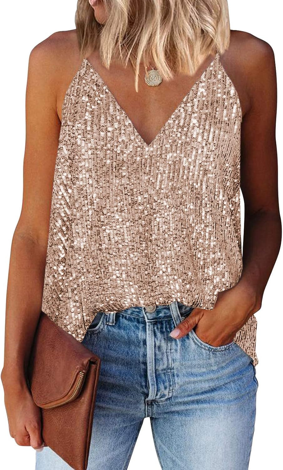 Womens Tanks Tops Summer Sparkle Sequin Tops V Neck Tank Top Shirts | Womens Tanks Tops plus Size Sparkle Sequin Tops Straps V Neck Cami Shirts Sequin Sleevelss Blouses Tops Party Orange XXL